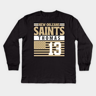 New Orleans Saints Thomas 13 American Flag Football Kids Long Sleeve T-Shirt